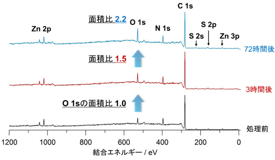 図1 オゾン劣化処理前後における加硫NBR表面のXPSワイドスペクトル