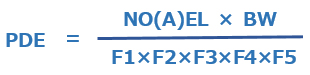 PDE=（NO(A)EL × BW）/（F1×F2×F3×F4×F5）