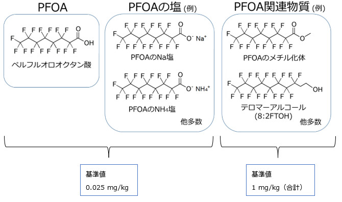 図 欧州POPs規則等での規制対象「PFOAとその塩およびPFOA関連物質」